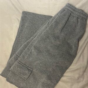 grey wide leg cargo sweatpants